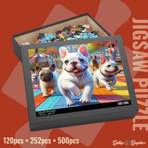 French Bulldog White Dog Jigsaw Puzzle | Acrylic Art Print Gift | 120 / 252 / 500 Pieces | Frenchie Gifts for Family, Kids, Pet Dog Lovers