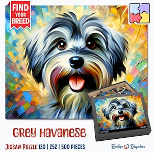 Havanese | Grey | Dog Jigsaw Puzzle | Acrylic Art Print Portrait Gift | 120 / 252 / 500 Pieces | Gifts for Family, Kids, Pet Dog Lovers