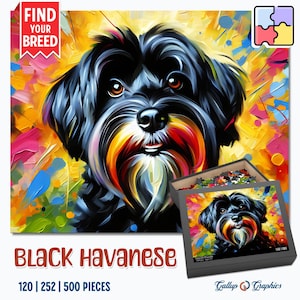 Havanese | Black | Dog Jigsaw Puzzle | Acrylic Art Print Portrait Gift | 120 / 252 / 500 Pieces | Gifts for Family, Kids, Pet Dog Lovers