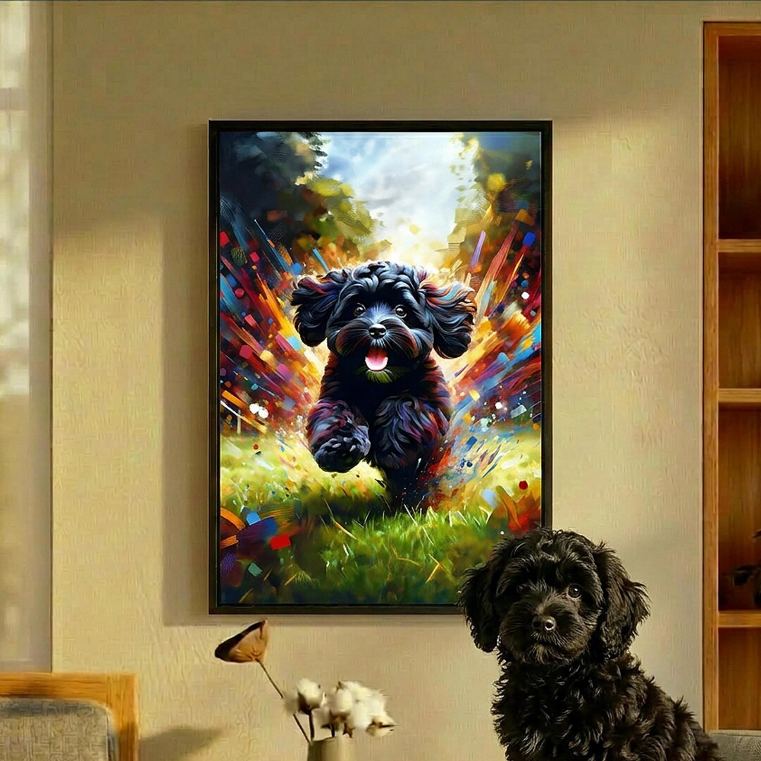 Black Cavapoo Dog Portrait Print: Vibrant Acrylic Style Poster, Framed ...