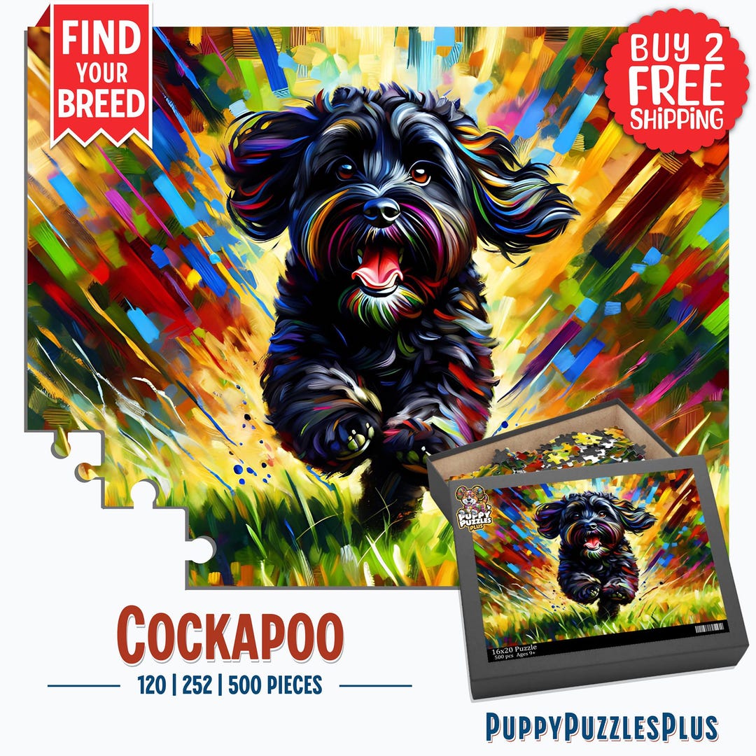 Cockapoo | Black | Dog Jigsaw Puzzle | Acrylic Art Dog Portrait - Etsy