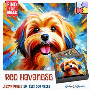 Havanese | Red | Dog Jigsaw Puzzle | Acrylic Art Print Portrait Gift | 120 / 252 / 500 Pieces | Gifts for Family, Kids, Pet Dog Lovers