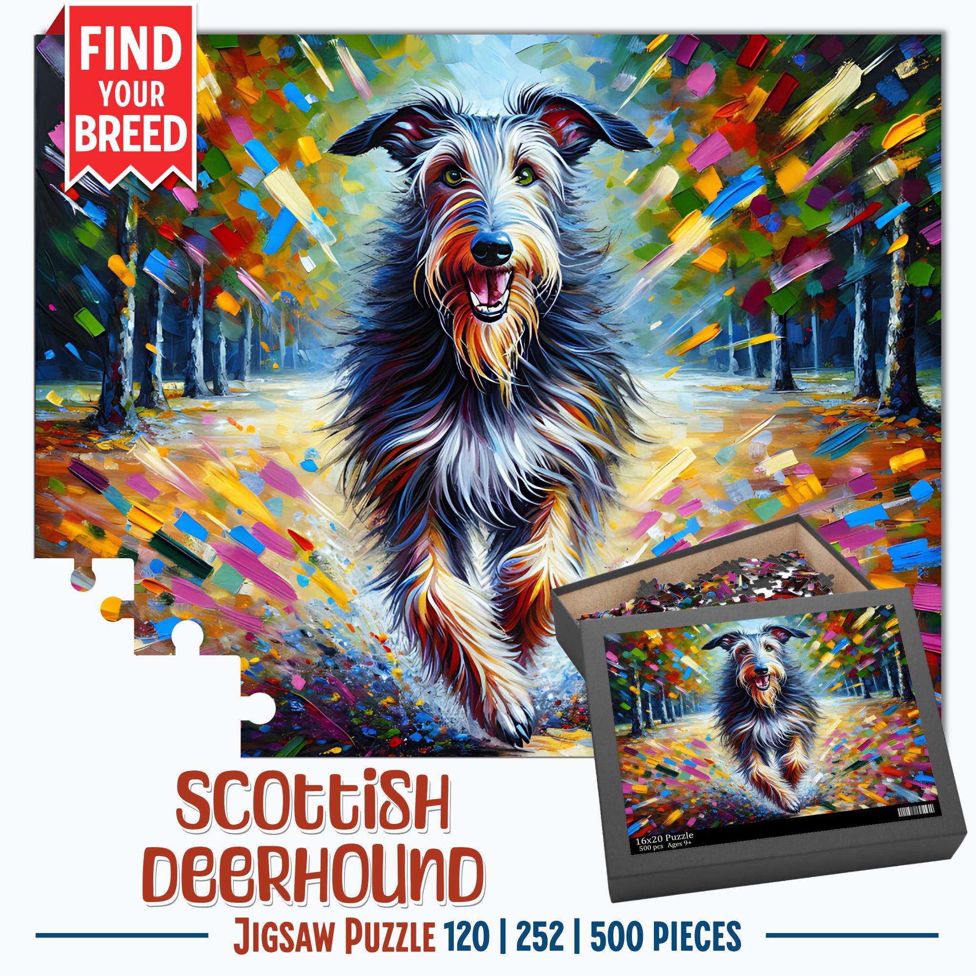 Scottish Deerhound Dog Jigsaw Puzzle | Acrylic Art Print Portrait Gift | 120 / 252 / 500 Pieces | Gifts for Family, Kids, Pet Dog Lovers