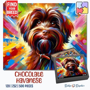 Havanese | Chocolate | Dog Jigsaw Puzzle | Acrylic Art Print Portrait Gift | 120 / 252 / 500 Pieces | Gifts for Family, Kids, Pet Dog Lovers