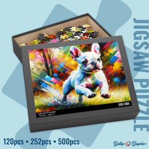 French Bulldog White Dog Jigsaw Puzzle | Acrylic Art Print Gift | 120 / 252 / 500 Pieces | Frenchie Gifts for Family, Kids, Pet Dog Lovers