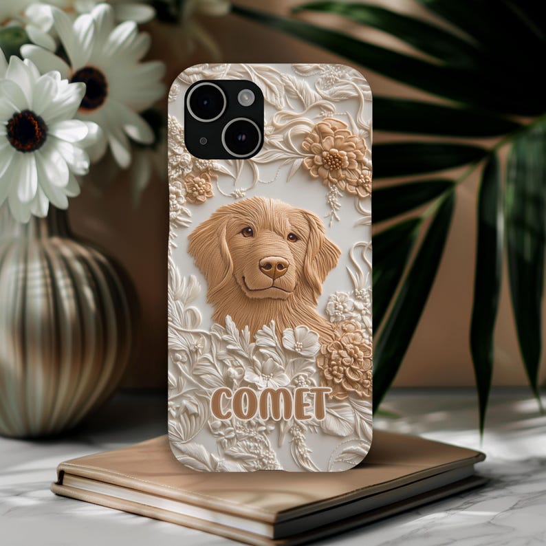 Custom Golden Retriever Phone Case Emroidery effect pet phone case, Cute custom golden retriever case iPhone 15 14 13, Samsung S24 23 22 image 8