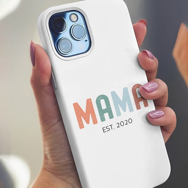 Personalized Mama Phone Case, Custom Boho phone case with year, Mom Phone protector For iPhone 15 14 13,Samsung S24 23 22 21, new mom gift