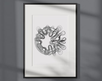 Weißes gerahmtes Bild, Minimale Linie Kunst, Abstraktes einzigartiges Bild, Wohnzimmer Moderne Kunst, Handgemachte Linie Generative Kunst, Abstrakte Tuschezeichnung..