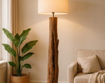 Sculptural Standing Floor Lamp | Reclaimed Solid Wood Lamp, Rustic Artistic Home Decor