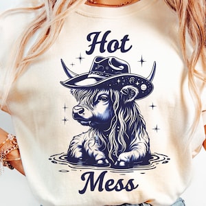 Hot Mess Cute Highland Cow Png Sublimation Design, Cute Snarky Bougie Western Cap Country Cow, Sarcasm Cute Cow for Shirt
