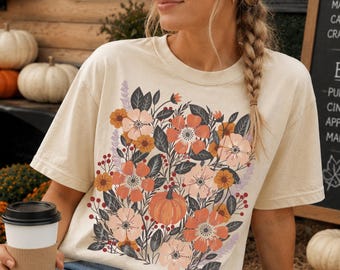 Boho Fall Floral Pumpkin, Autumn Pumpkin Wildflower Leaves, Retro Fall Png, Fall Flower Pumpkin, Fall Leaf Png, Autumn Pumpkin Shirt Design