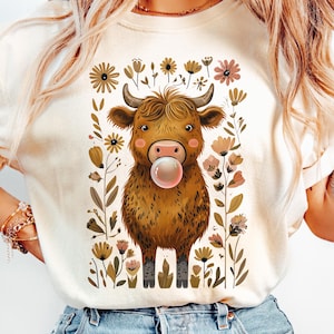 Coquette Highland Cow Bubblegum Tshirt Design, Holographic Png, Sublimation Designs for Shirts, Trending, Instant Digital Download