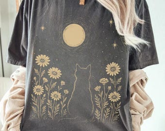 Mystical Cat and Moon SVG Design, Witchy Cat Clipart, Moon and Cat Cut Files for Cricut, PNG Sublimation Art