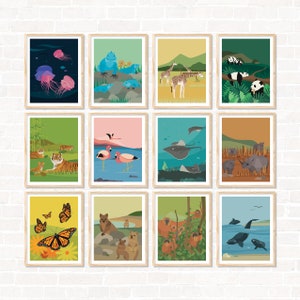 Colorful Endangered Animal Illustrated Art Prints For Children Nursery Office