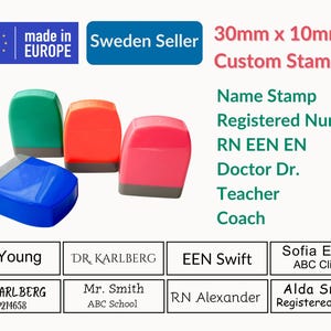 Sello personalizado, sello de enfermera, sello de médico, sello de maestro, sello de nombre personalizado, sello flash autoentintable Precargado con tinta, se puede usar directamente. 30x10 mm.