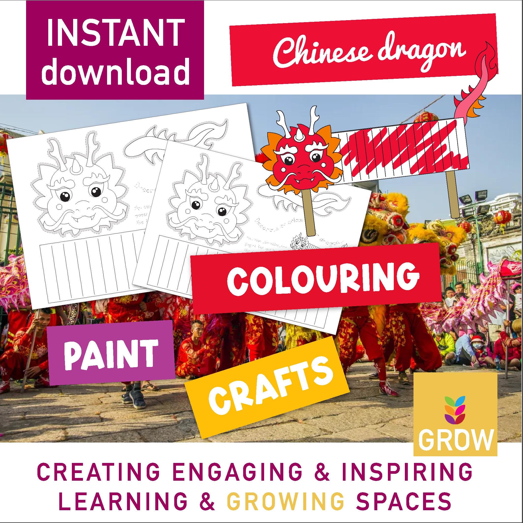 Chinese Dragon Coloring Craft | Lunar New Year Puppet (digital Download ...