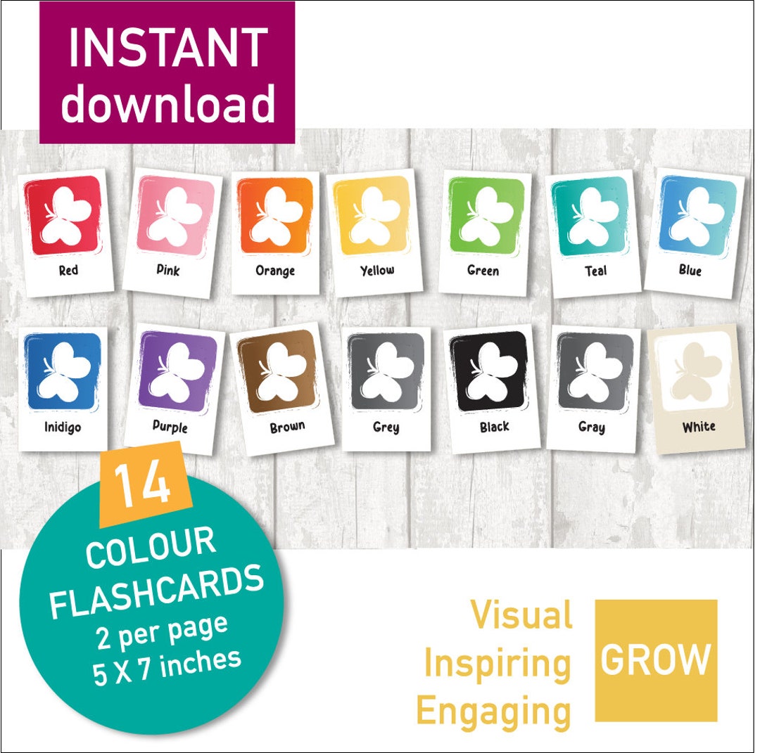 Colour Flashcards With Butterfly Design (digital Download) - Etsy