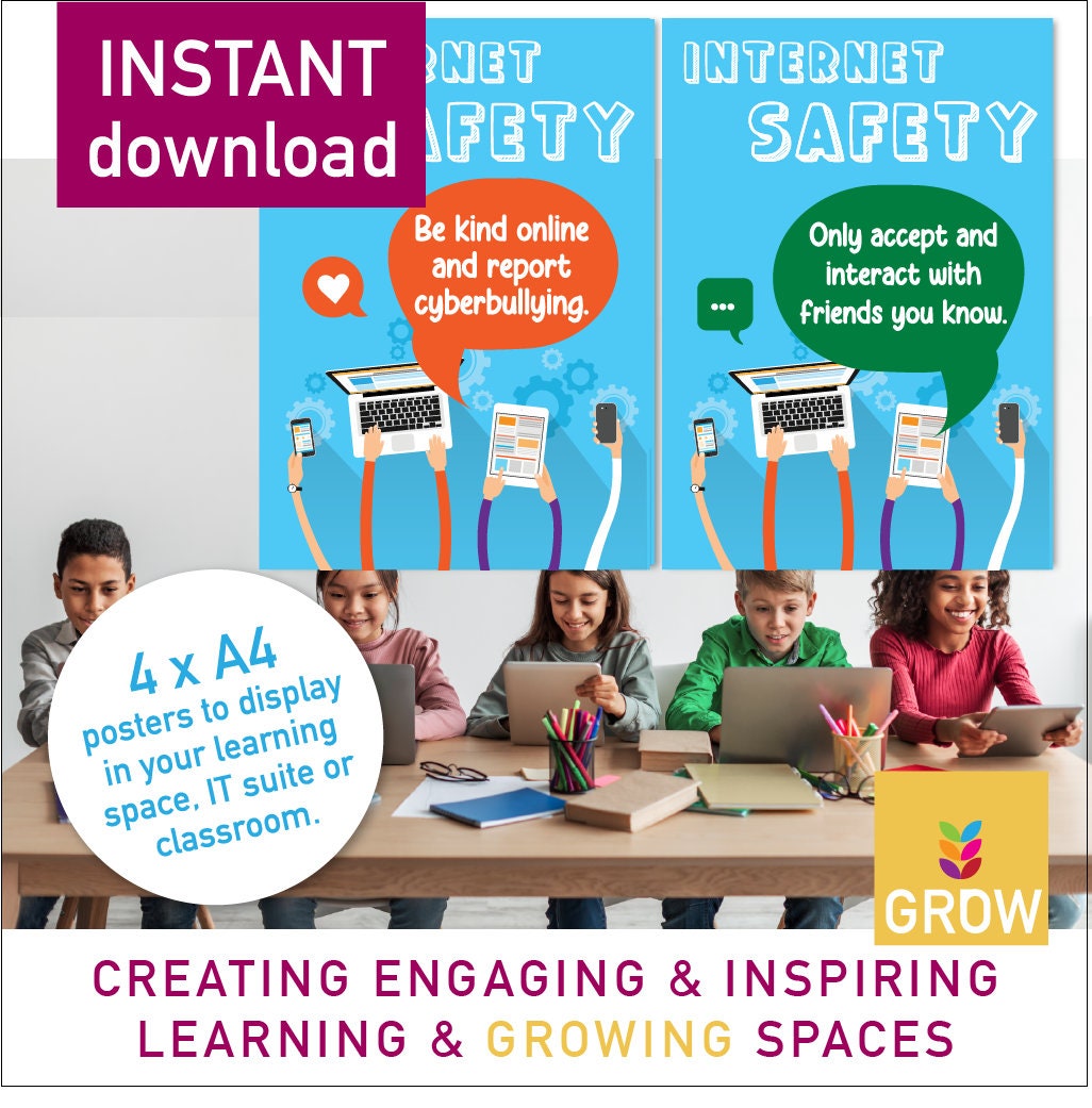 4 X Internet Safety Posters | Safe Computer Device Rules | Posters for ...