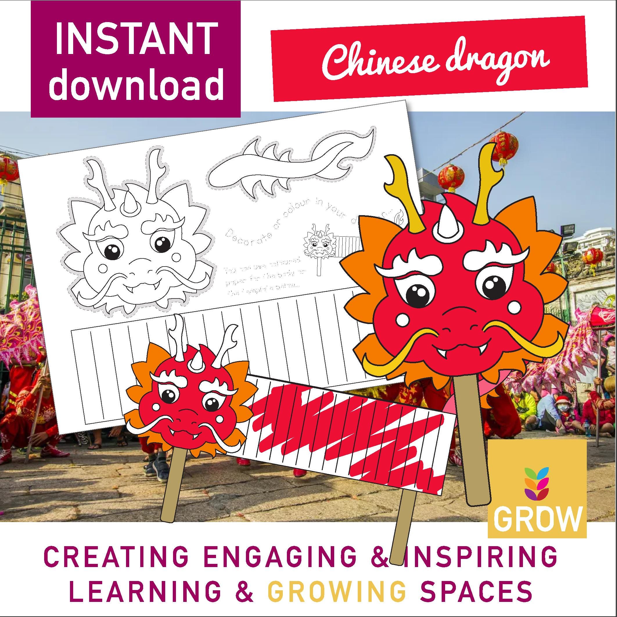 Chinese Dragon Coloring Craft | Lunar New Year Puppet (digital Download ...