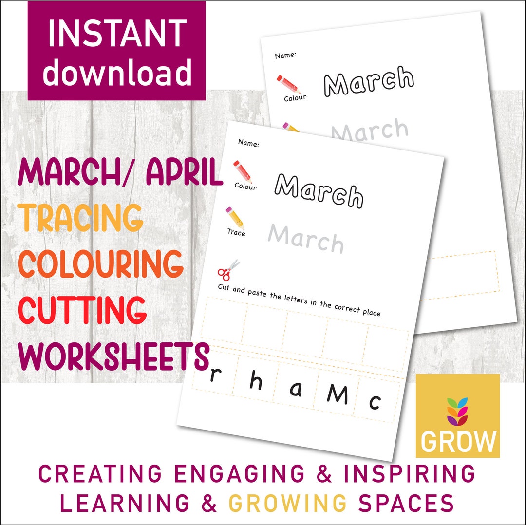 March April Tracing Cutting Colouring Writing Practise Printable | EYFS ...