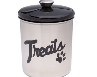 The PetSteel Airtight Stainless Steel Treat Jar with Black Lid | Fits up to 2 lbs of Pet's Treats | Perfect for Storing Your Dog/Cat's Food