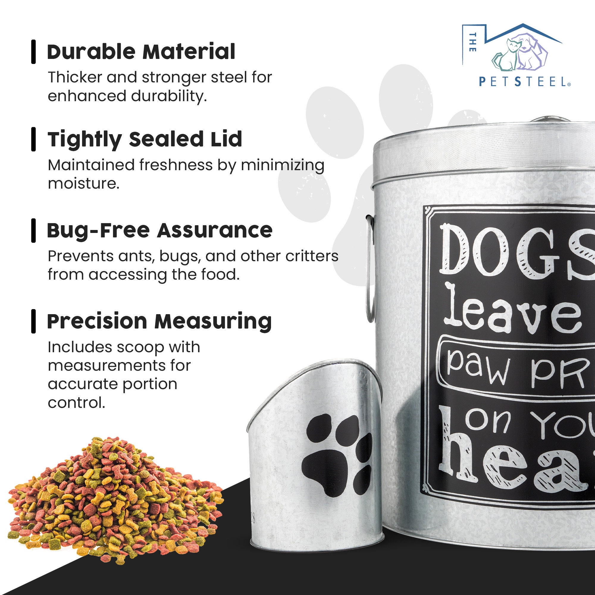 The Petsteel Silver Large Rustic up to 50lb Pet Food Storage Container