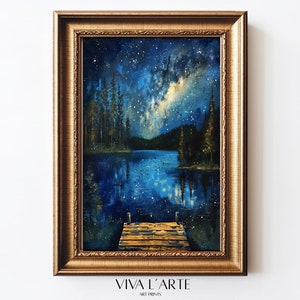 Druckbarer Nachthimmel-Wanddruck, Sternenblick, Wandkunst, Vintage-Ölgemälde, Schlafzimmer-Wanddekoration, Sternenhimmel-Wandposter, dunkle Wandkunst, himmlisch
