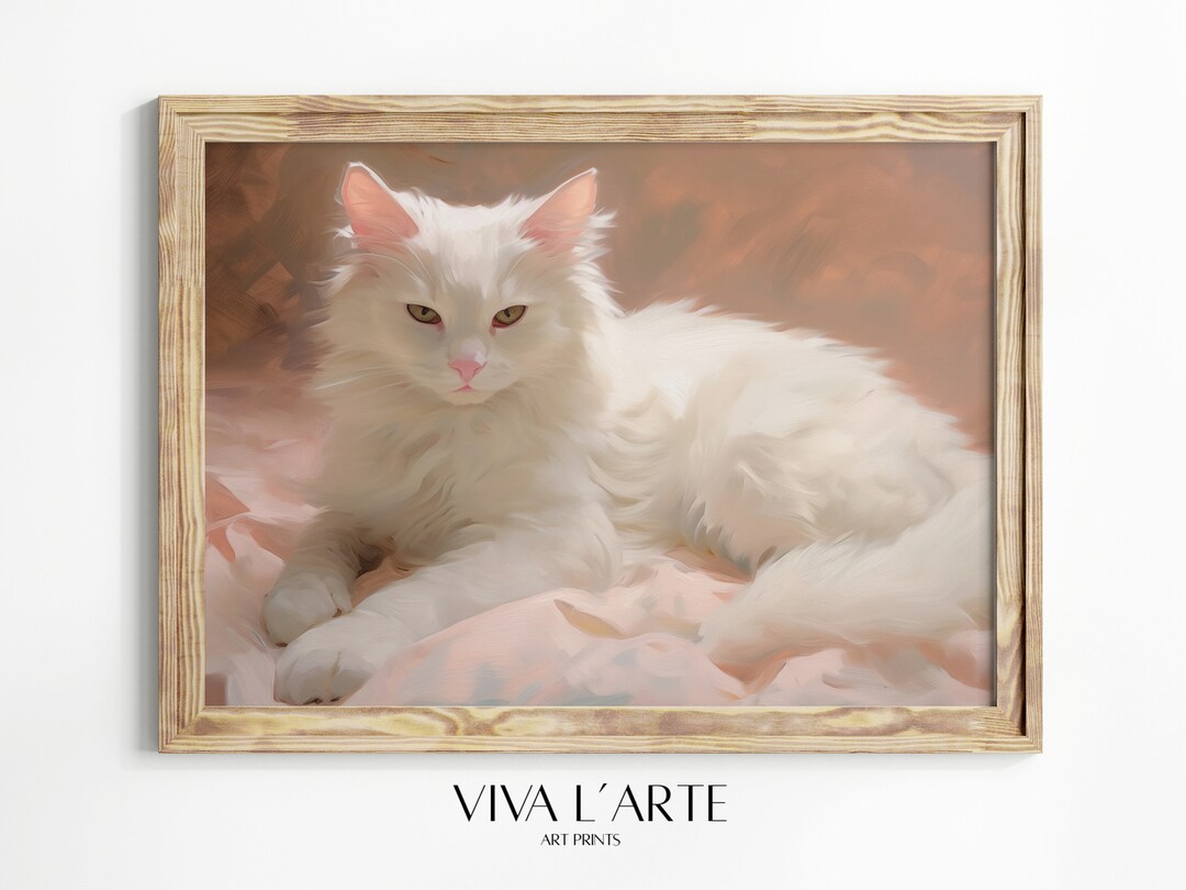 Printable Vintage White Cat Print, Cat Lover Room Decor | Girl Room ...