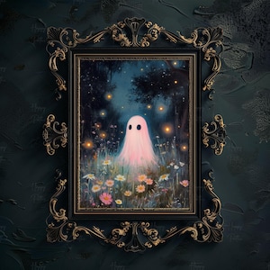 Pink Ghost Halloween Wall Art | Ghost Wildflower Print | Spooky Wall ...