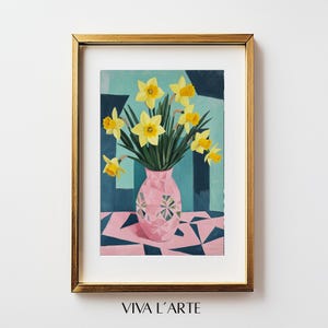 Daffodils Printable Wall Art, Spring Whimsical Flower Painting, Spring Floral Home Decor, Vintage Spring Flower Painting, Digital Download