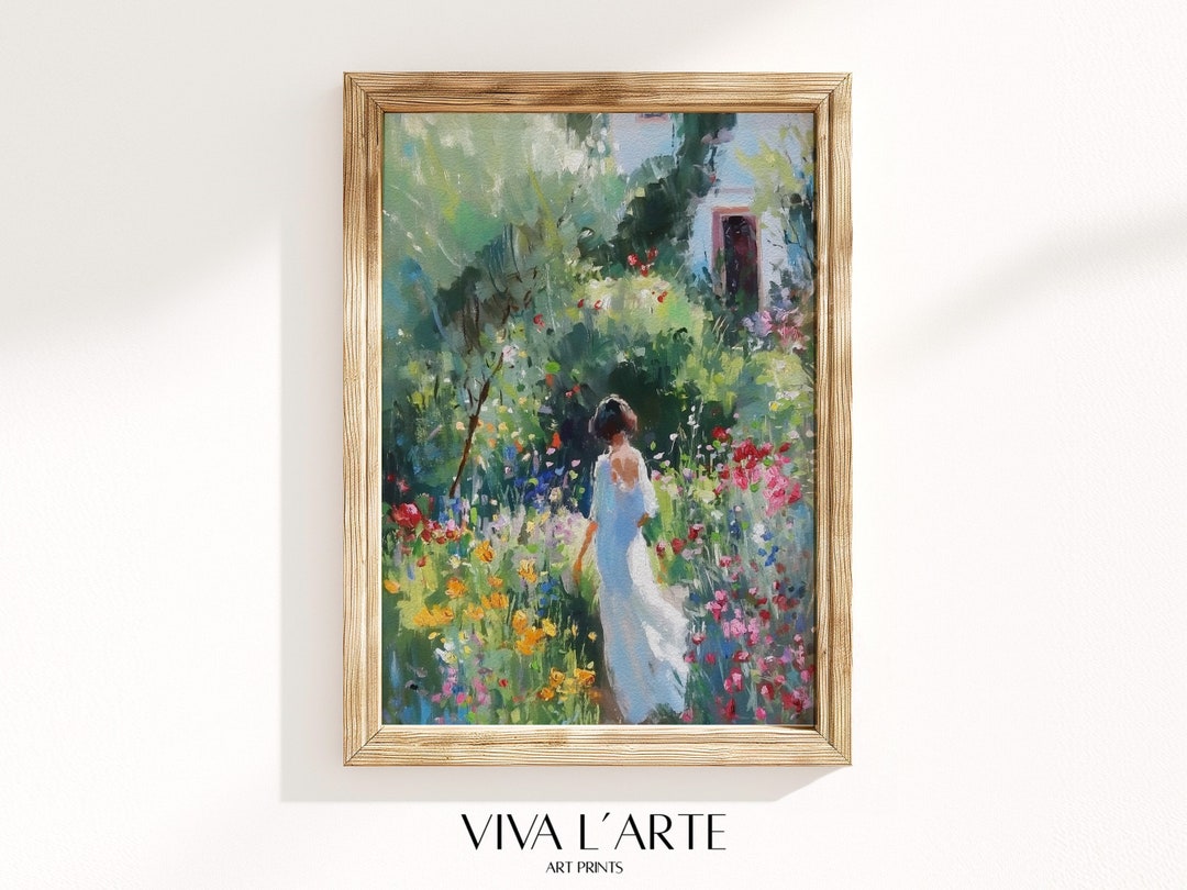 Woman in the Garden Wall Art Pastel Spring Print Bright Colors Art ...