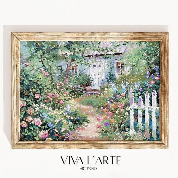 Summer garden printable wall art  | oil painting landscape | digital downloads | farmhouse home decor | cottagecore wall paint wildflowers