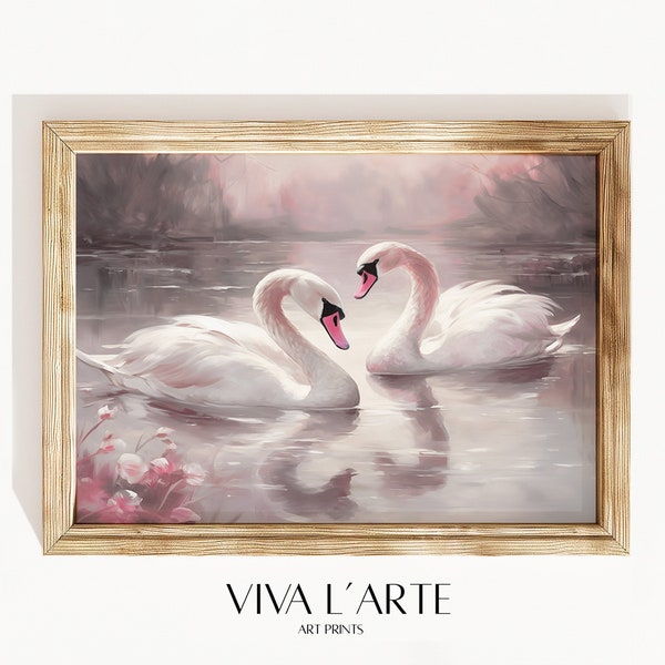 Swan Art Download |Pastel Farmhouse Nursery Painting | Vintage PRINTABLE Wall Art | coquette swan print | romantic wall art | wall decor