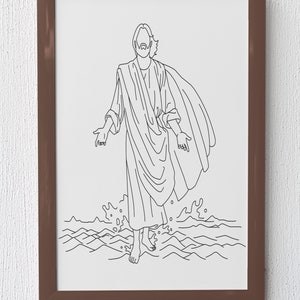 Jesus Walks On Water Printable Wall Art, Easter Gift, Bible Sketch, Jesus Wall Art, Bible Art Prints, Jesus Wall Art, Christian Wall Art