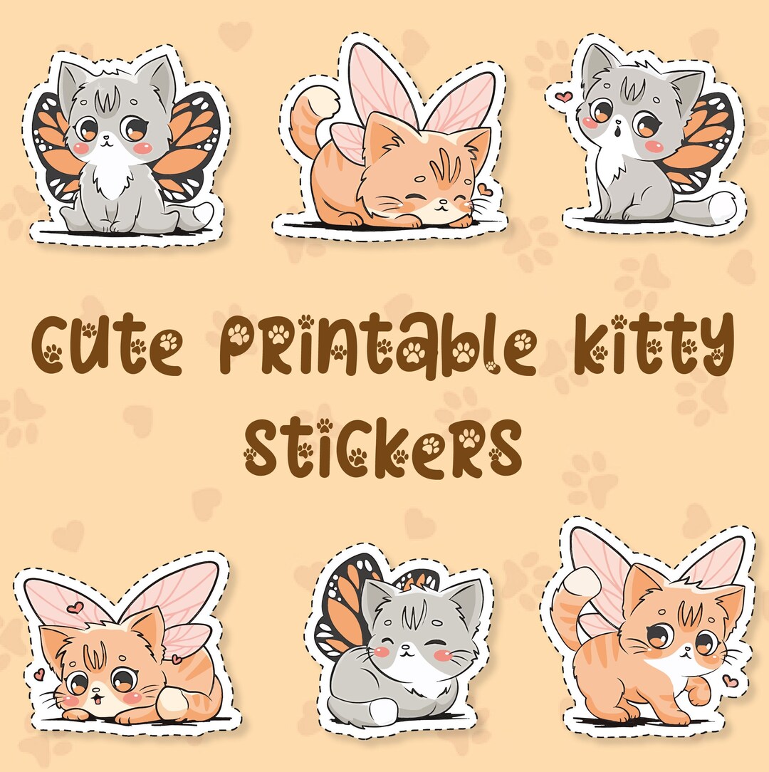Printable Cute Kittens Stickers Png, Sticker Design, Digital Stickers ...