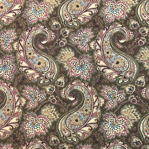 Vintage Paisley Upholstery Fabric by the Yard  Drapery Fabric 100% Cotton  Bloomcraft Screen Print P-684   brown beige cream blue olive red