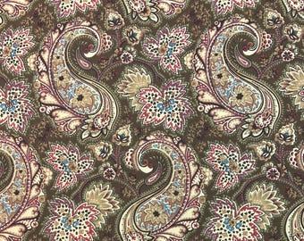 Vintage Paisley Upholstery Fabric by the Yard  Drapery Fabric 100% Cotton  Bloomcraft Screen Print P-684   brown beige cream blue olive red