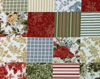 Cottage Core Upholstery Fabric by the Yard Shabby Patchwork Fabric Floral Drapery Fabric  100% Cotton red blue green cream ivory cottagecore