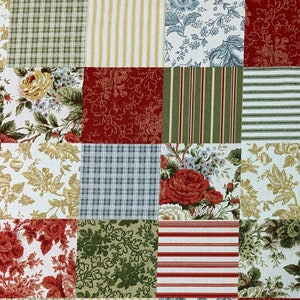 Cottage Core Upholstery Fabric by the Yard Shabby Patchwork Fabric Floral Drapery Fabric  100% Cotton red blue green cream ivory cottagecore