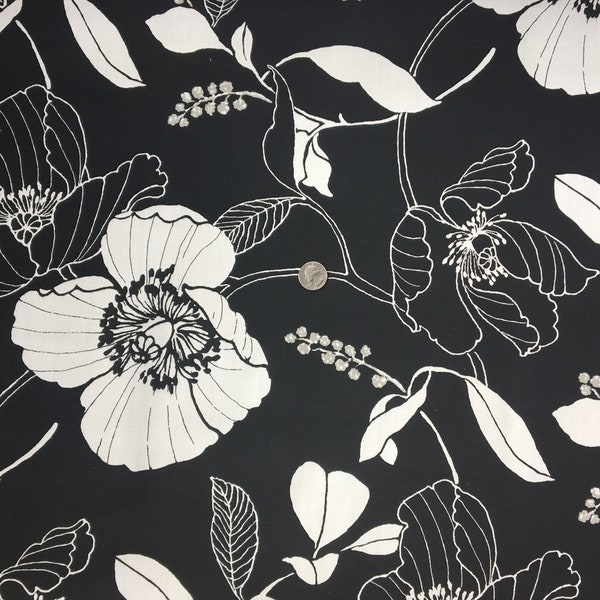 Black White Outdoor Fabric  by the yard, Modern Floral Fabric for Pillows & Tote Bags, Mill Creek Outdoor Fabric