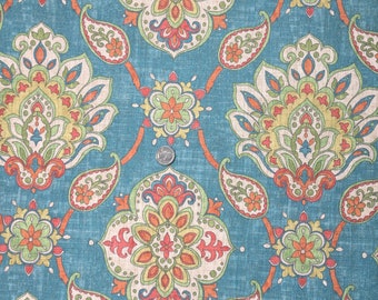 Upholstery Fabric By The Yard Blue Bohemian Suzani Cotton Linen Rayon Modern Drapery Ikat With Orange Green Gold DESTASH Upholstery Fabric By The Yard Blue Bohemian Suzani Cotton Linen Rayon Modern Drapery Ikat With Orange Green Gold DESTASH