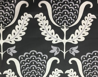 RARE Waverly Drapery Fabric by the yard One Wish Blackbird 100% Cotton Fabric  Modern Upholstery Fabric Floral Damask black white gray