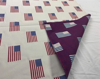 USA Flag Fabric FABRIC REMNANTS  1 Full Yard Woven Upholstery Fabric Vintage Jacquard Fabric Patriotic American Flag red white blue cream