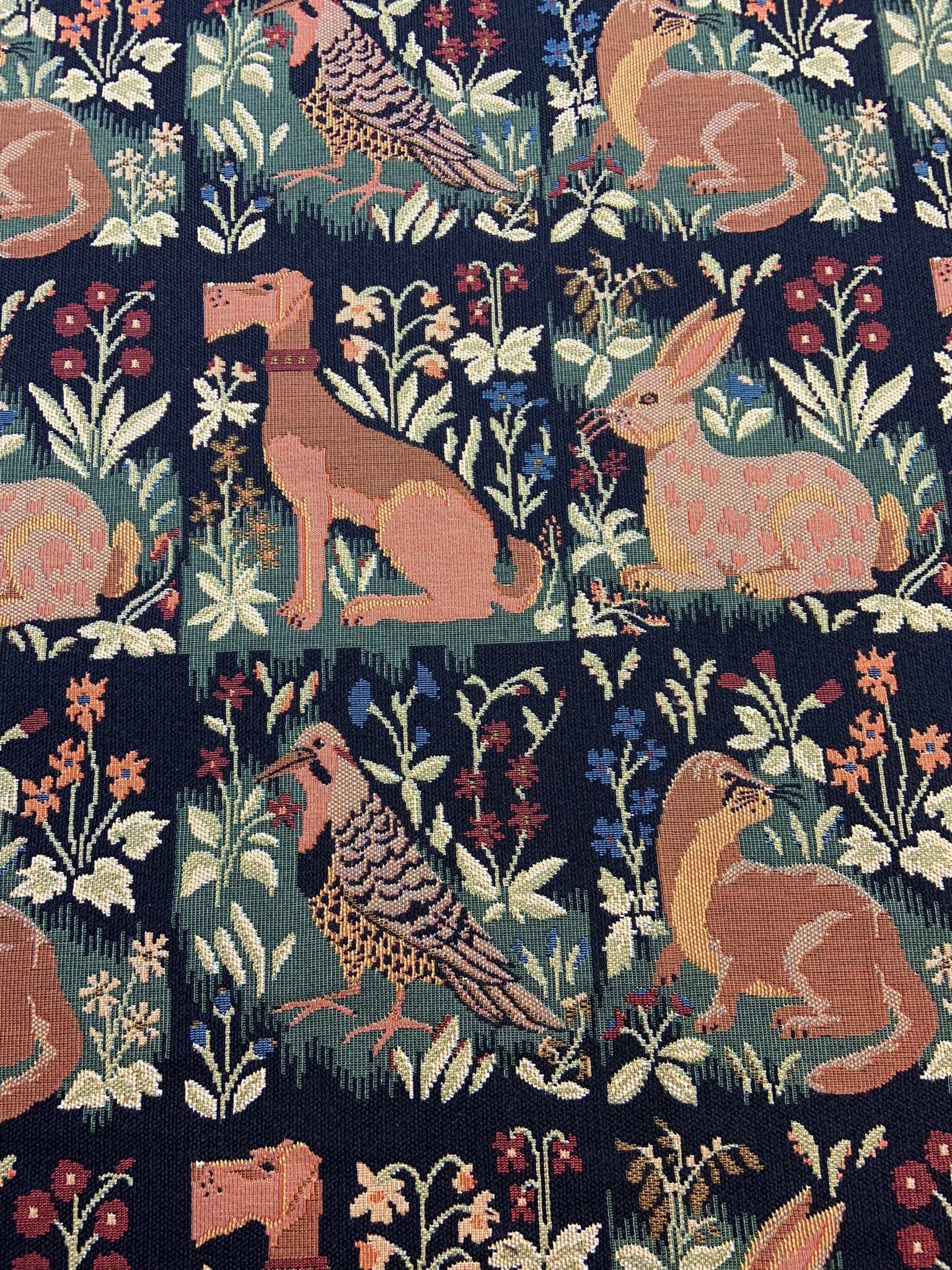 1 Yard REMNANT Robert Allen Woodland Animals Tapestry Fabric Woven Upholstery Fabric by the Yard Rabbit Bunny Terrier Dog Otter Etsy