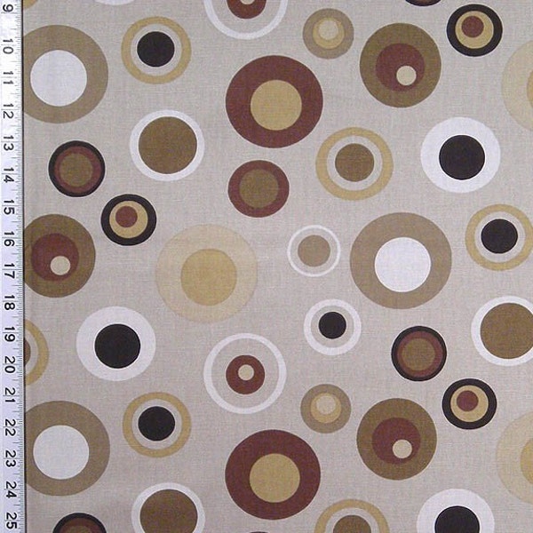 Upholstery fabric by the yard MOD DOTS Mushroom Funky Retro Drapery Fabric 100% Cotton  chocolate brown espresso khaki taupe DESTASH