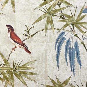 Schumacher Fabric Greeff Bamboo Garden Drapery Fabric Chinoiserie Upholstery Fabric by the yard Asian Design w Birds red blue green beige