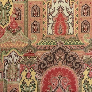 Moroccan Upholstery Fabric by the yard Vintage Fabric Bohemian Decor Drapery Fabric Paisley Fabric soft red olive green brown golden tan