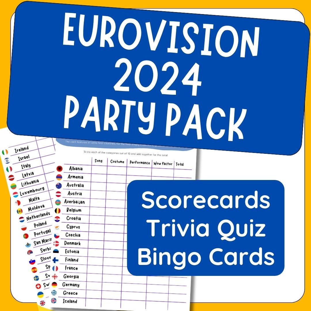 Eurovision 2024 Party Pack Scorecards, Bingo and Quiz Digital Download
