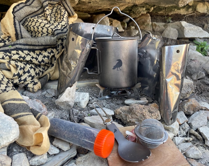 Eremos Titanium Cup Bundle | Ultralight Wild Food Kit | Titanium Stove Set | Forager Gift