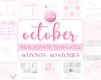 October Real Estate Social Media Templates: Pink Realtor Marketing (Digital Download)